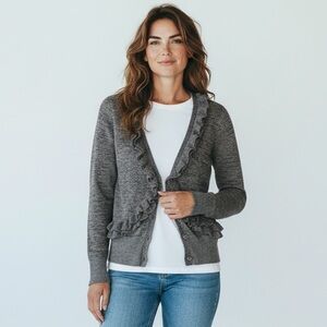 J. CREW Alpaca/Wool Blend Ruffle Button Down Cardigan Charcoal Gray Size S